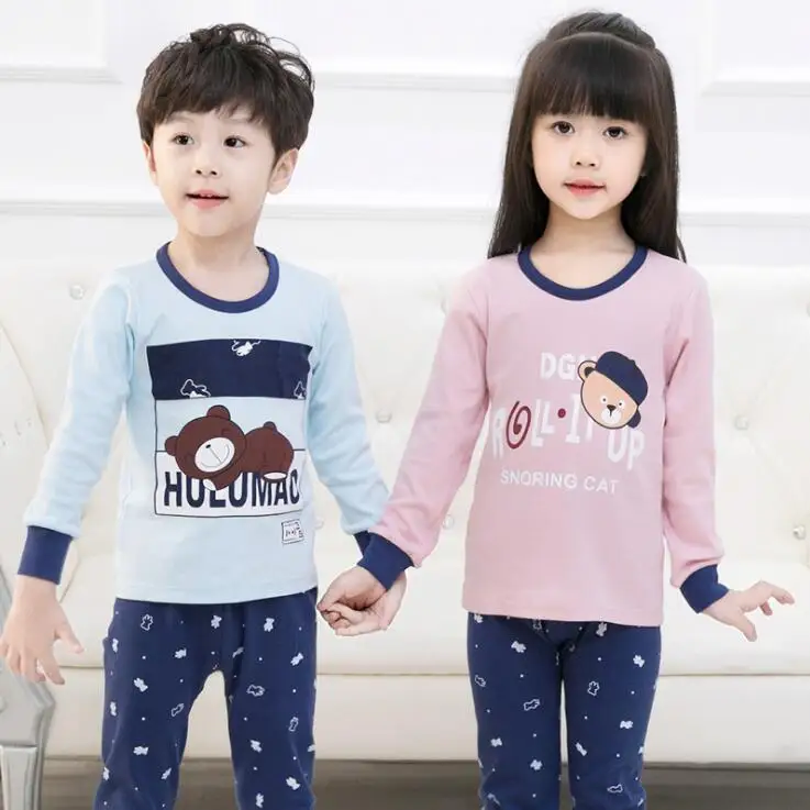 

2 Pieces Children Pajamas Sets Girls Boys Autumn Spring Sleepwear Suit kids Cotton Underwear Suit 8 9 10 11 12 Years