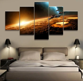 

5 Piece HD science fiction Art Spaceship flight route Pictures Art Canvas Poster Paintings for Wall Decor