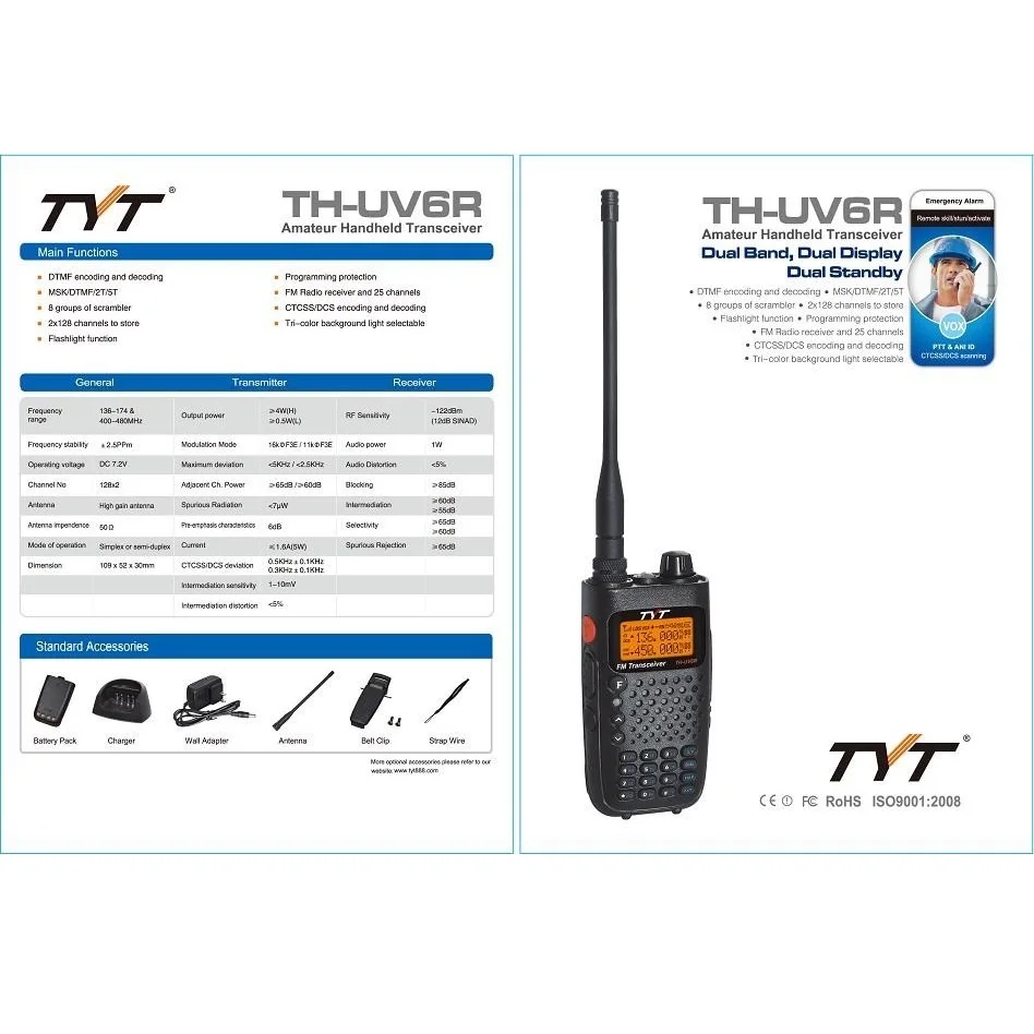 TYT TH-UV6R ham Walkie Talkie Двухдиапазонная 136-174 МГц и 400-480 МГц двойной дисплей двойной режим ожидания и антенна с высоким коэффициентом усиления