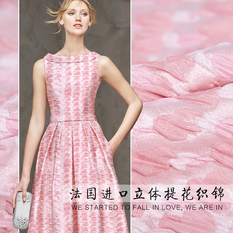 Pink jacquard fabric autumn winter fashion three dimensional jacquard