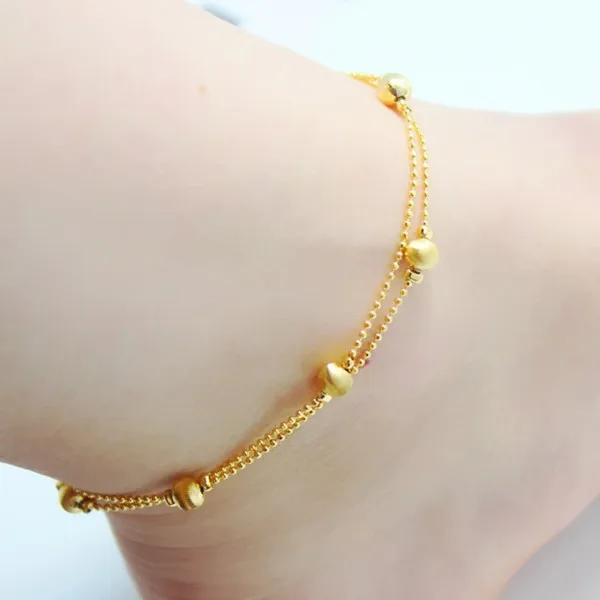 

24K Glolden Balls Delicate Double Layer Jingly Bell Anklet 1:1 Quality Handmade in Hongkong Gold Shop Bracelets for Feet