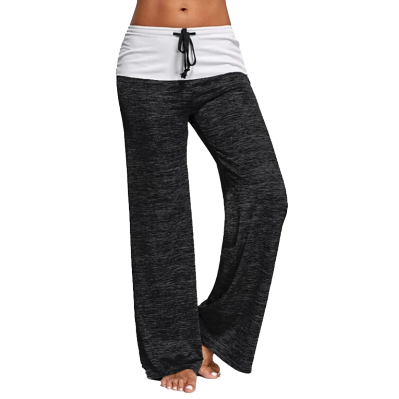 Женские широкие штаны для йоги с завязками, свободные прямые брюки размера плюс, штаны с завышенной талией, леггинсы для занятий йогой и фитнесом