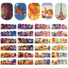 12 видов конструкций наклейки для ногтей, Водные Наклейки, летние Звездные цветы, морская раковина, водяные знаки для слайдера, маникюрные украшения, JIBN853-864
