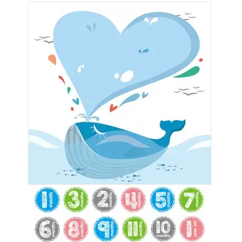

1 Set Cute Whale Print Blanket Baby Month Sticker Newborn Milestone Photo Commemorative Photography Props