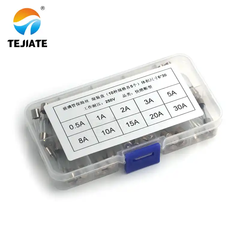 50PCS 6x30mm Fast Blow Glass Fuse Assorted Mixed Kit Insurance Tube 0.5A-20A AY
