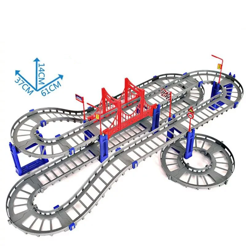 88 шт./компл. 3D DIY трек Электрический Железнодорожный вагон роторная модель здания набор комплектов поезд трек слот игрушка для обучения гоночных орбит автомобилей