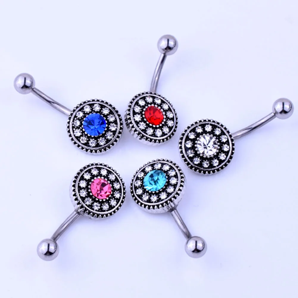 Vintage Flower Belly Button Ring Body Jewelry Women Crystal Navel