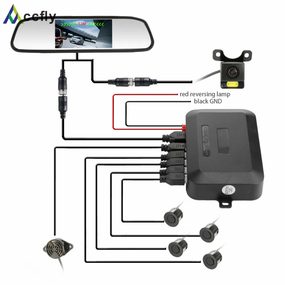 Accfly автомобильная система датчиков для парковки 4 Датчик парковки камера заднего вида Водонепроницаемая с 4,3 дюймовым монитором автомобильного Зеркала