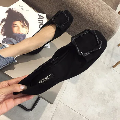 

2019 summer new wild shallow mouth square head black soft bottom flat evening shoes peas shoes fairy shoes summer