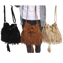Женская сумка через плечо с кисточками, женская сумка, Новая Европейская и американская Ретро простая сумка на плечо, на шнурке, однотонный матовый материал