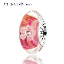 ATHENAIE Genuine Murano Glass 925 Silver Core Pink Gold Dust Petal Charm Bead Fit All European Bracelets Gift For Christmas