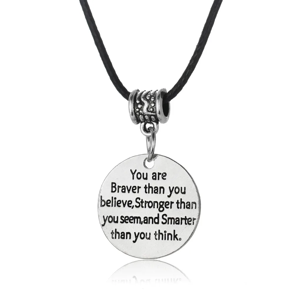 Leather Chain Pendant Necklace You Are Braver Than You Believe Strong