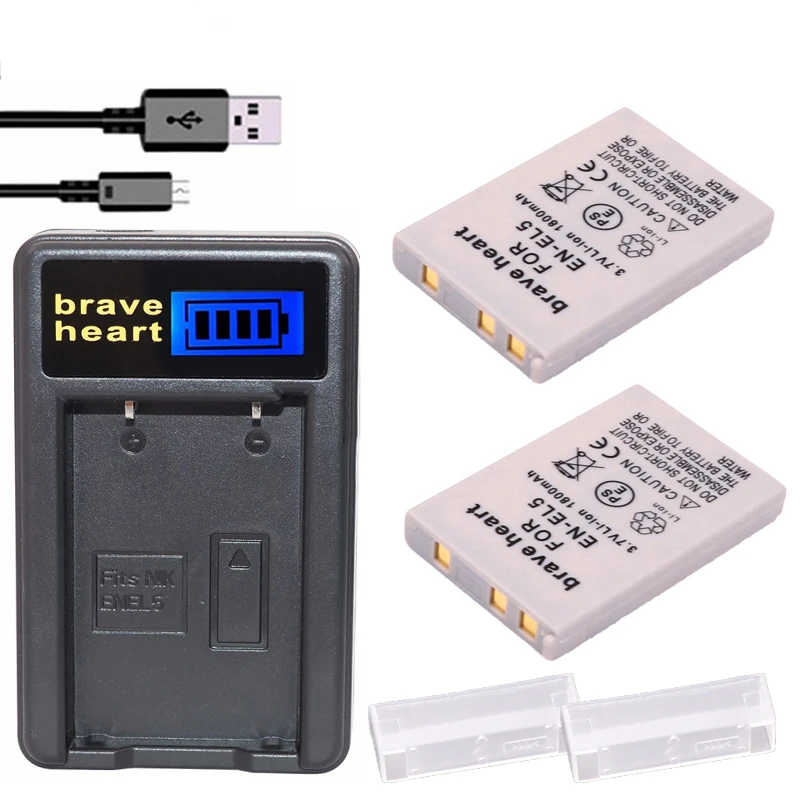 

2x Bateria EN-EL5 EN EL5 ENEL5 Battery + LCD USB Charger For NIKON Coolpix 3700 4200 P5000 5200 5900 7900 S10 P3 P4 camera