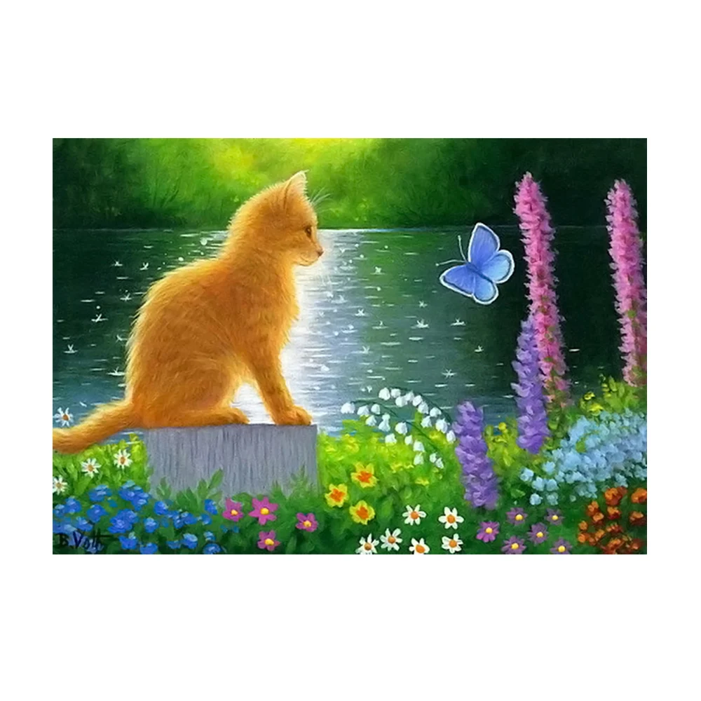 

Diamond Painting Cross Stitch Diy Embroidery Gold Cat Round Drill Mosaic Beads Pasted Needlework