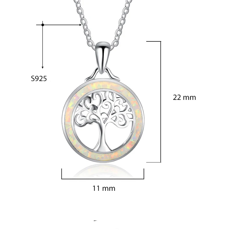 Sterling Silver 925 Pendant Necklace For Women Fine Jewelry Opal Tree Round Openwork Korean cc For Engagement Party Gifts - Image 3