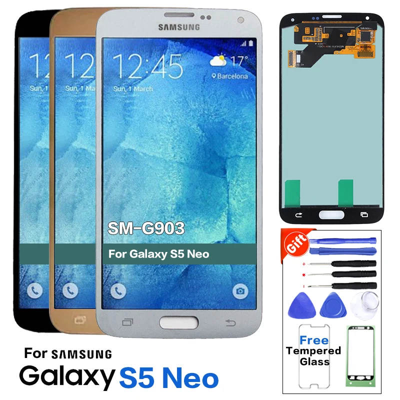 

Super AMOLED Original LCD For Samsung Galaxy S5 Neo G903 G903F New LCDs Display Touch Screen Assembly 100% Tested+Sticker