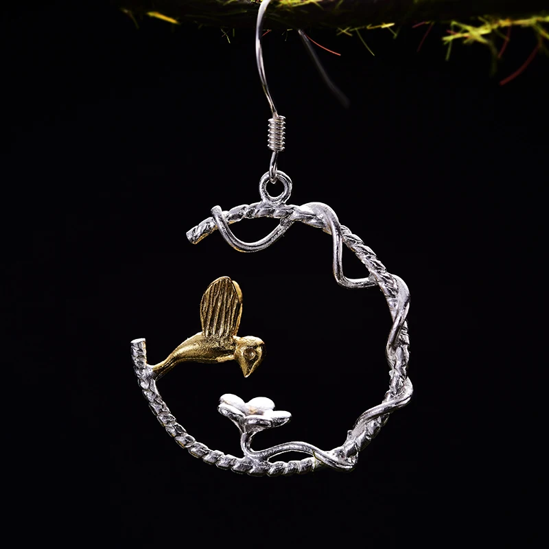 Lotus Fun Moment реальные 925 серебро творческий ручной Модные украшения идеальный Прекрасный Птица серьги для Для женщин Brincos