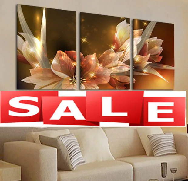 calligraphy Wealth luxury golden flowers 3 Piece Art lotus Picture Home Decor Canvas Modern Wall Prints Painting | Дом и сад