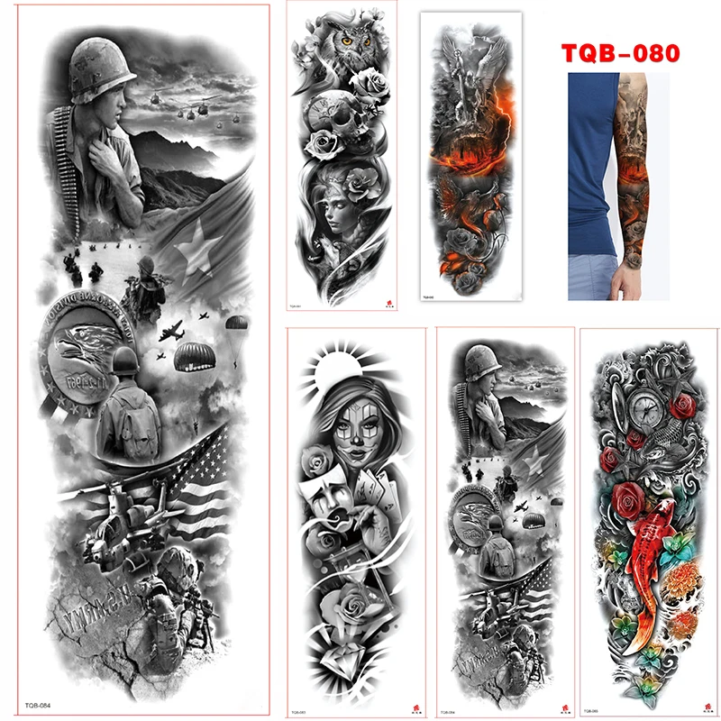

Large Arm Sleeve Tattoo War Soldier Waterproof Temporary Tattoo Sticker Full Rose Flower Tatoo Women MEN