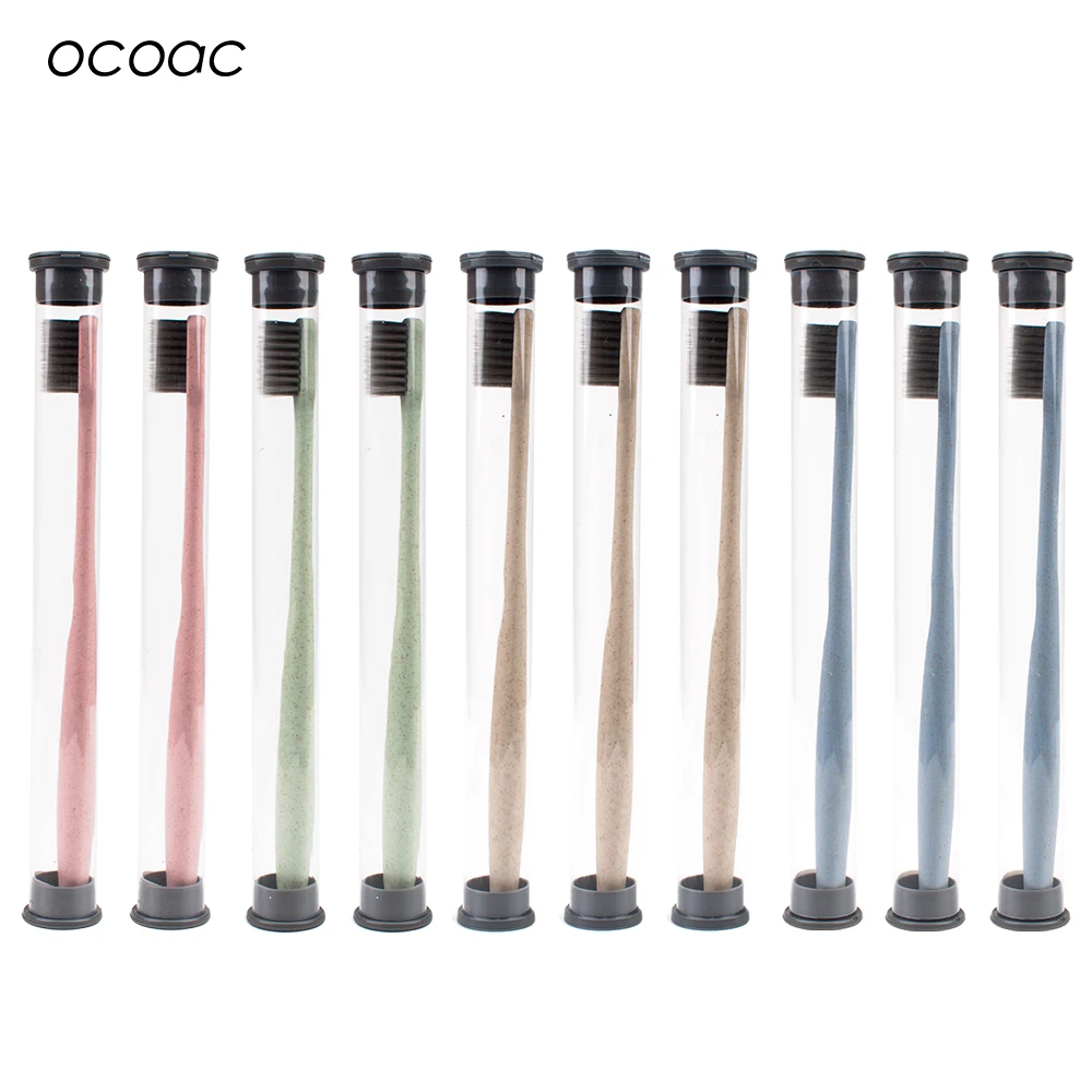 

10pcs Wheat Straw Toothbrush Eco-Friendly Soft Bristles Toothbrush 18cm Teeth Brush Portable Comfortable for Travel Toothbrush