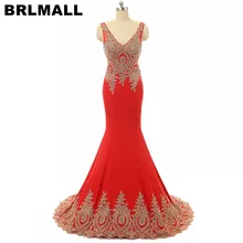 BRLMALL очаровательное красное вечернее платье русалки сексуальное платье с v-образным вырезом Золотое платье для выпускного вечера с аппликацией с открытой спиной вечернее платье со шлейфом