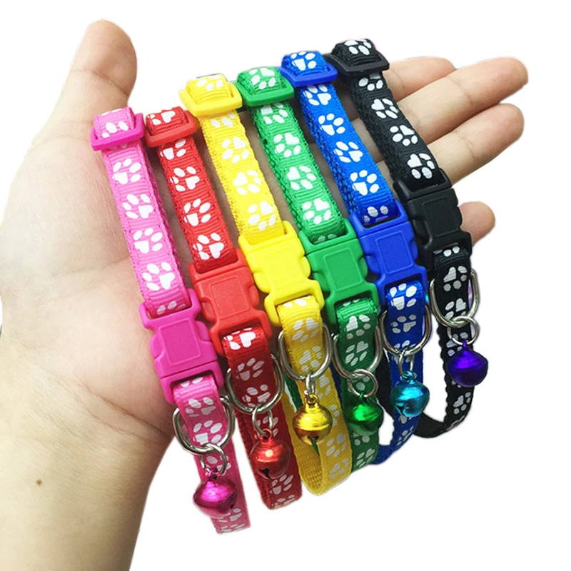 

50/100pcs Pet Collar for Small Dogs Cats Adjustable Paw Printed Dog Collars with Bell Puppy Cat Collar Chihuahua Pets Supplies
