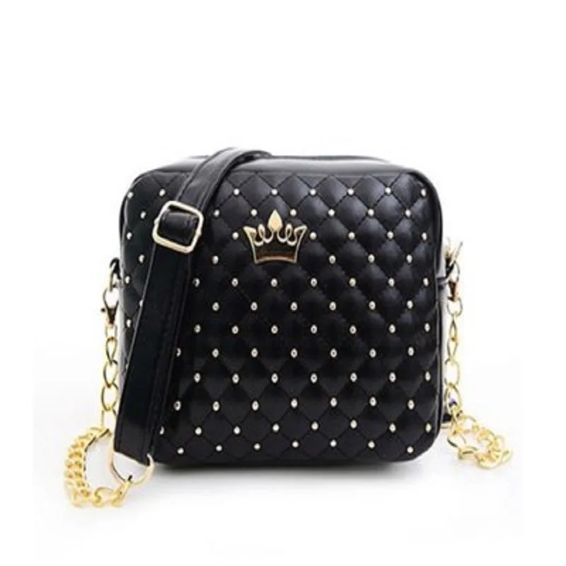 

2019 new high quality PU leather ladies Messenger bag fashion color rivet chain design ladies shoulder bag black ladies bag