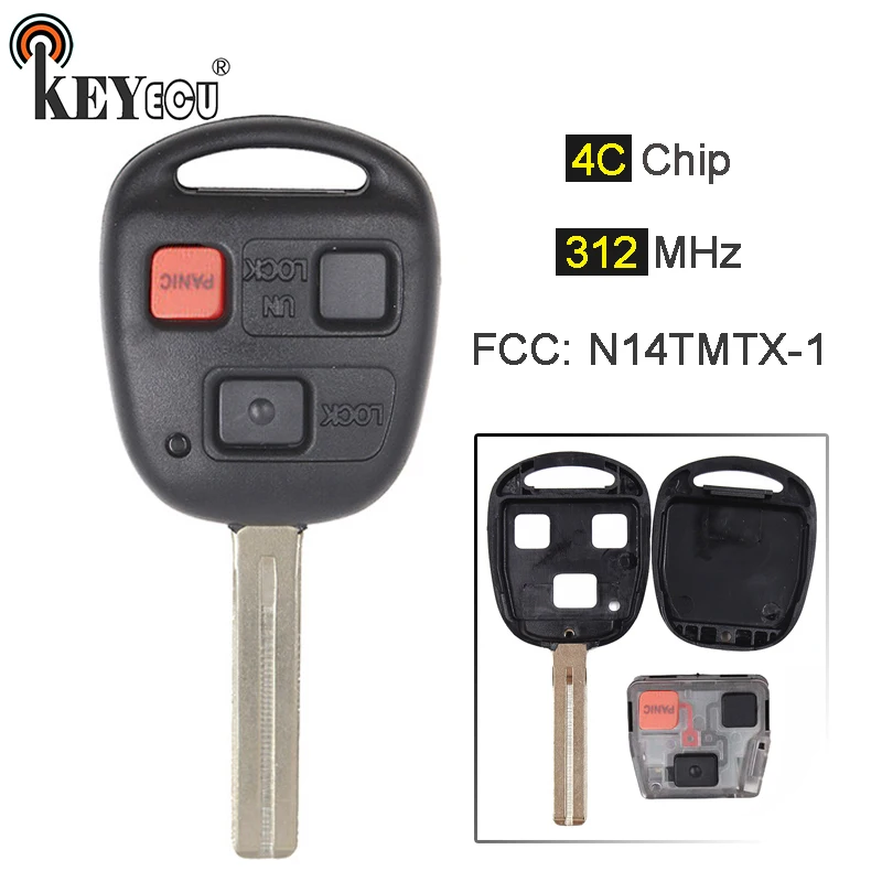 KEYECU 312 МГц 4C Чип FCC: N14TMTX-1 замена 3 кнопки Keyless дистанционный ключ-брелок от машины для Lexus RX300 1999-2003