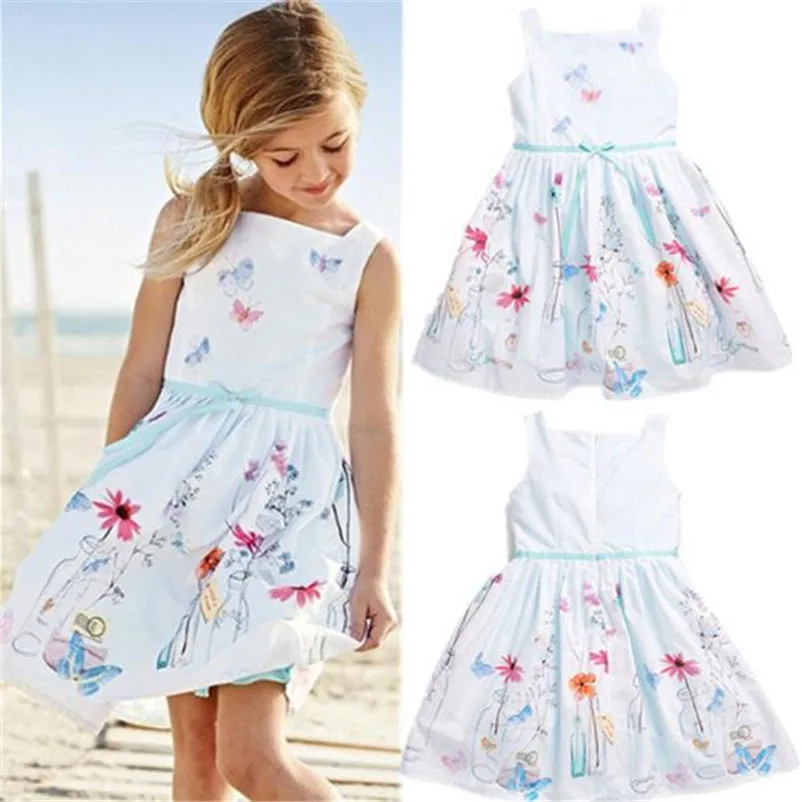 

Children Dresses Kids Girl Sleeveless Flower Print Cotton and Linen floral Dress Baby Girl Spring Summer dresses for girls