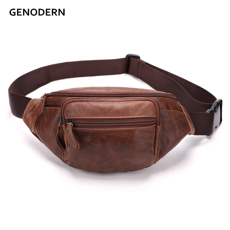 GENODERN السببية الرجال الخصر حزم جلد طبيعي حزمة مراوح السفر الخصر حزمة للذكور صغيرة جلد البقر الخصر أكياس