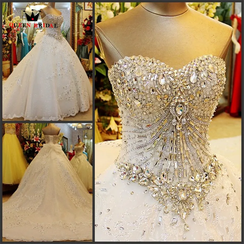 Luxury Ball Gown Fluffy Sweetheart Crystal Beading Diamond Wedding Dresses Real Photo Vestidos De Novia 2022 Custom Made WS68M