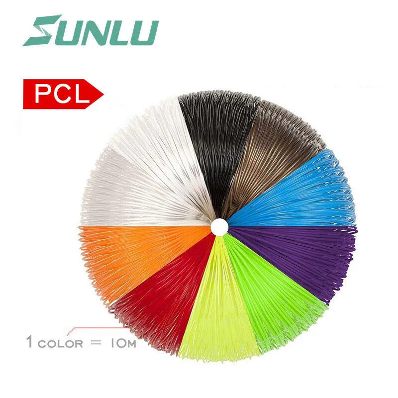 SUNLU 3d принтер Ручка накаливания PCL 100 м 10 цветов 1,75 мм красочный набор 3D Ручка с низкой температурой опыта - Цвет: PCL 10m 10color