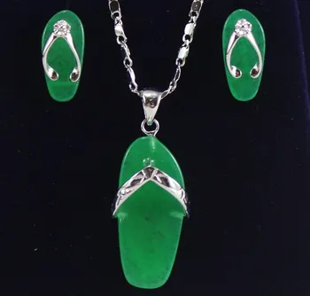 

cute slippers-shaped green JadeJADE Earring and Pendant jewelry sets for party