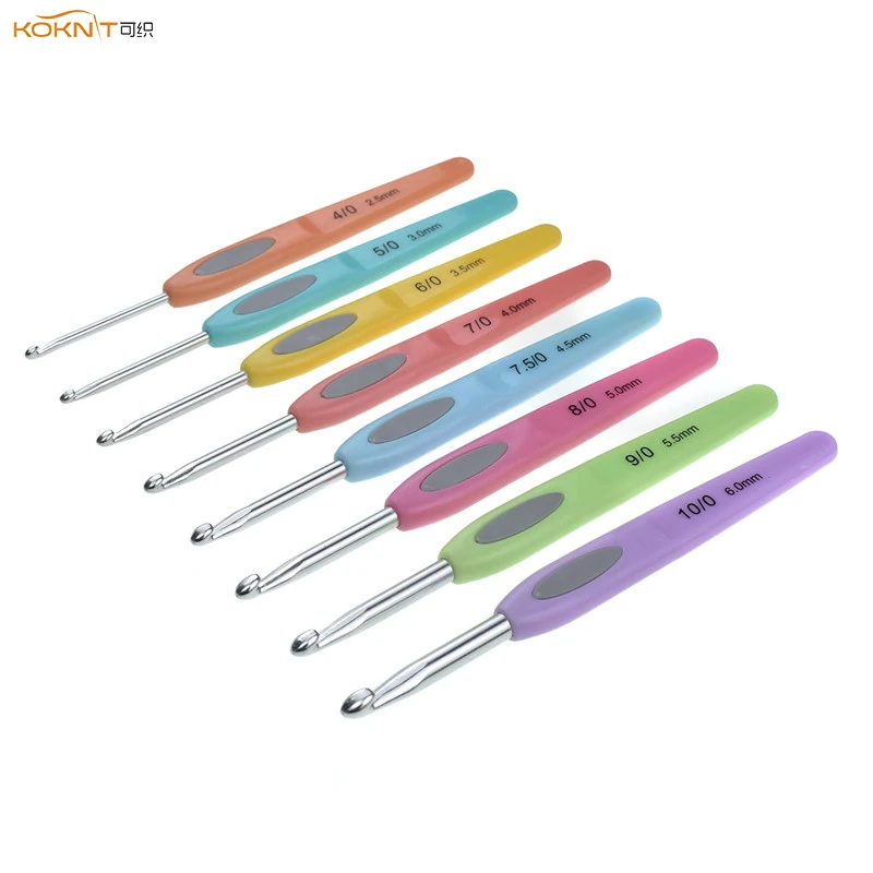 KOKNIT 8pcsset Crochet Hooks Plastic Handle Aluminum Crochet Needles 2.5mm-6.0mm Yarn Weave Knitting Needles DIY Craft Tools (1)
