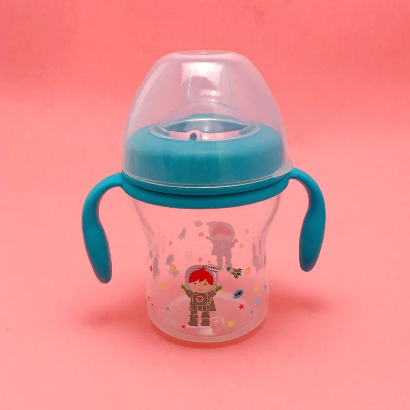 Для кормления, на присоске бутылочки чашки для младенцев бутылка для воды, молока детская бутылочка для кормления для тренировок с бутылочка с ручкой 240 мл - Цвет: Blue Boy