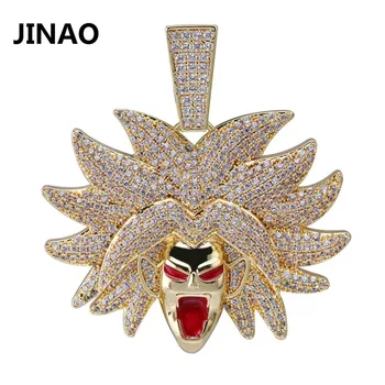 

JINAO Hip Hop Jewelry Iced Out Chain Dragon Ball Character Broly Pendant Cubic Zircon Necklace for Man for Gifts