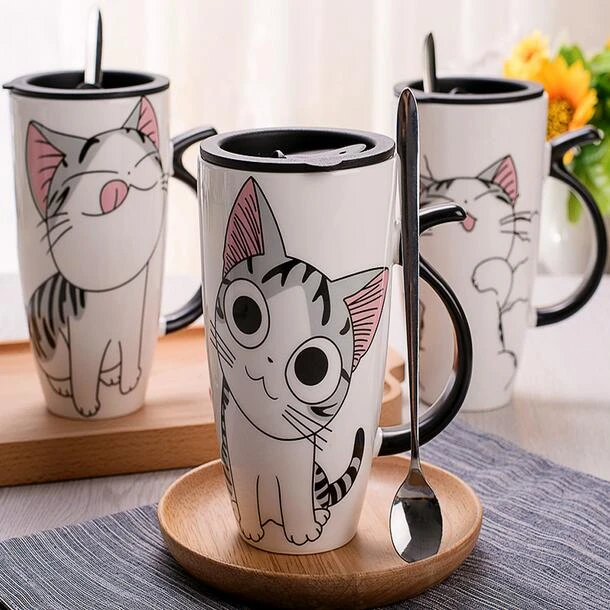 漫画猫マグカップ手作りクリエイティブセラミックコーヒー朝食ミルク水磁器カップホーム箸置きユニークなギフトスプーン Mugs Advertising Mug Speakergift Aliexpress