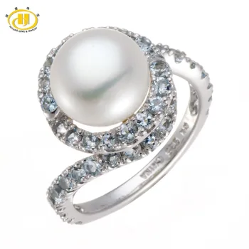 

Hutang Freshwater Pearl & Sky Blue Topaz Solid 925 Sterling Silver Ring Fine Jewelry (9-9.5mm)