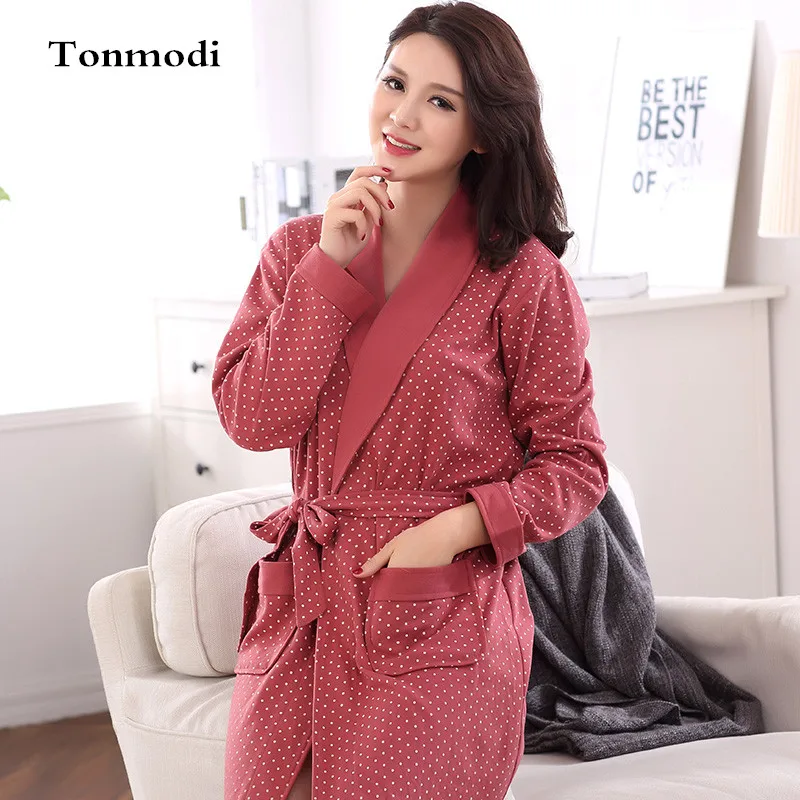 Sleep Robes For Women Autumn Bathrobes Long Sleeve Cotton Robe Women's Sleepwear Dressing Gown Plus Size 3XL