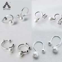 

S 925 Sterling Silver Contracted Delicate Flower Natural Freshwater Pearl Joyas Hoop Earrings