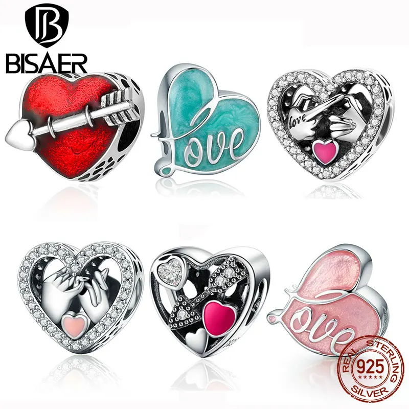 

925 Sterling Silver Clearly CZ, Promise For Love Heart Charms Fit Original Pan Bracelets & Necklaces Christmas Gift HSC167