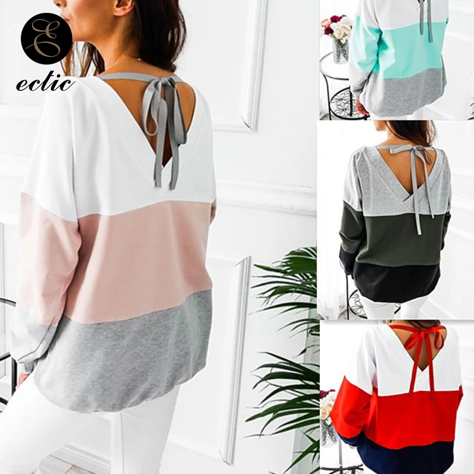

Color Block Hoodie Oversized Sweatshirt Stripe Poleron Mujer 2019 Backless Multicolor Hoodie Xl Women Streetwear Cute Pullover