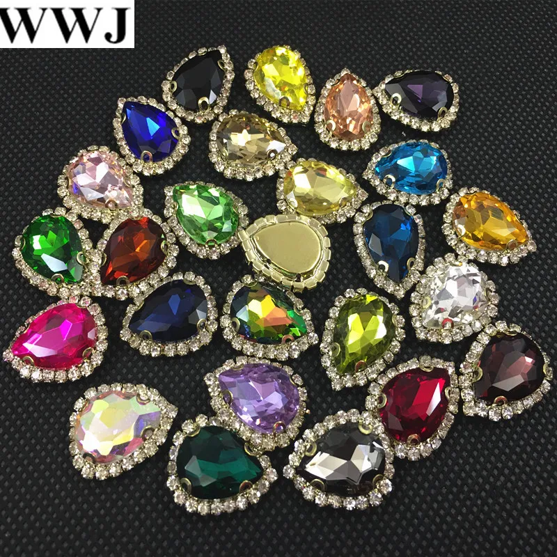 

Link 2 Wholesale Water Drops Glass Gold Claws Drilling Crystal Sew On Rhinestone Teardrop Fancy Stone DIY Clothing Accessories