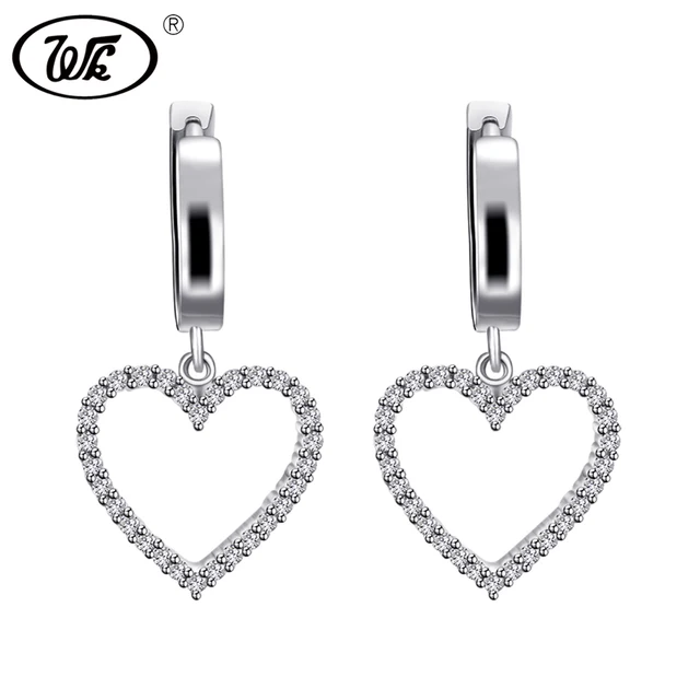 Wk 925 Sterling Silver Korean Clip Earrings Women Elegant Shiny Wk 925 Sterling Silver Korean Clip Earrings Women Elegant Shiny Cubic Zirconia Crystal Heart