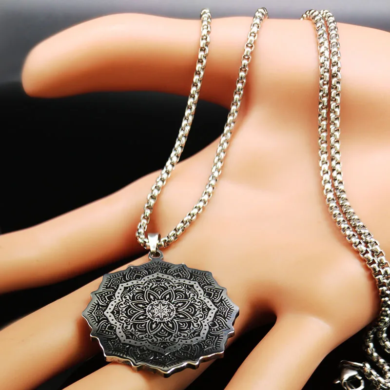 Ожерелье Wicca Lotus B18204 из нержавеющей стали цепочка на шею для мужчин серебристый