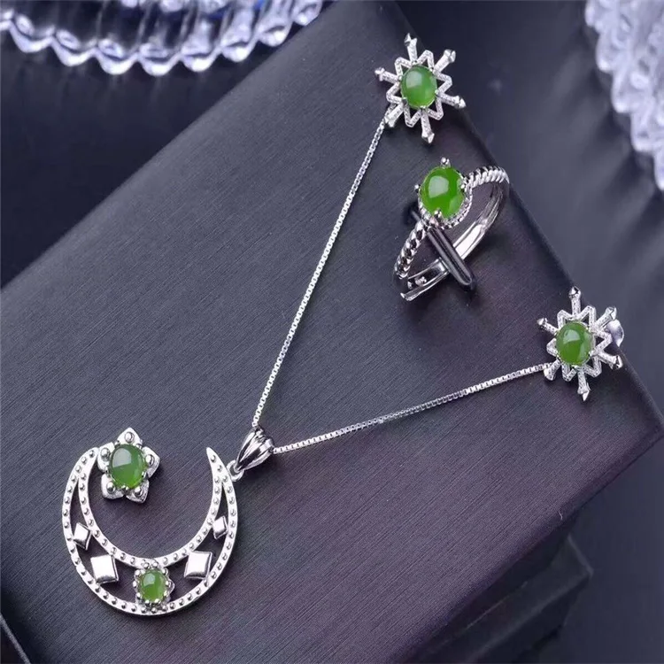 KJJEAXCMY бутик jewels S925 чистого серебра декор природной яшмы ожерелье кольцо серьги с 3 комплекта из форму полумесяца