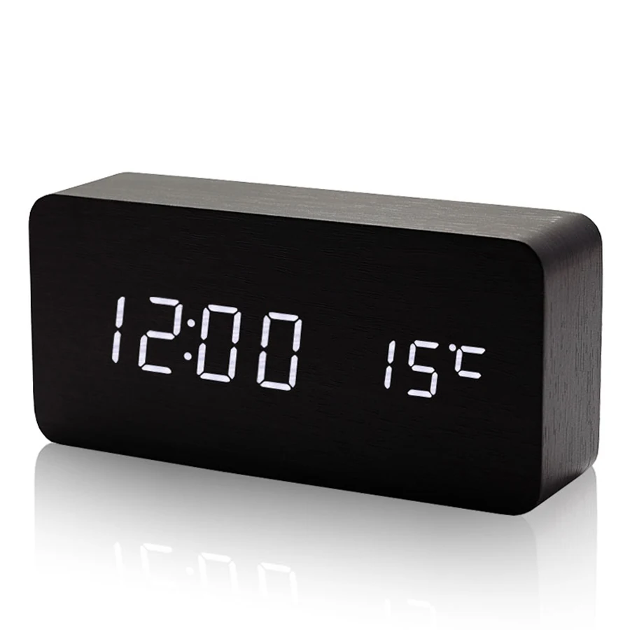 Digital Thermometer Wooden Alarm Clock Led Display Time Humidity Table Display Wooden Alarm Clock Electronic Clocks Desk 40N0090