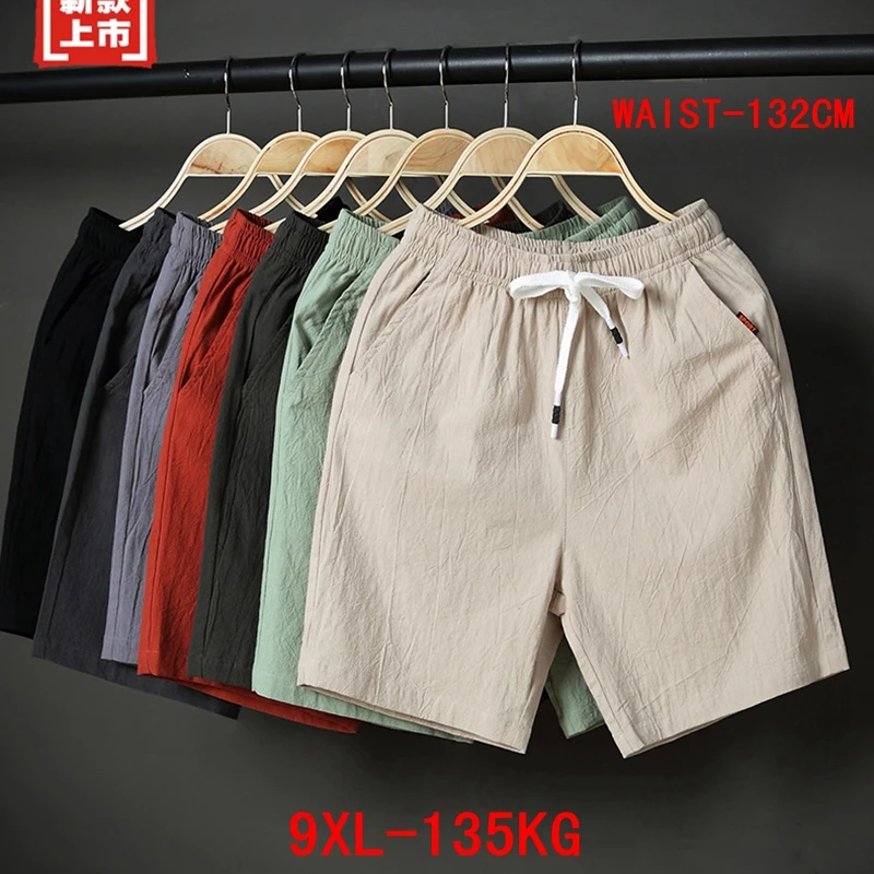 Pantalones cortos de lino y algodón para hombre, Shorts deportivos de talla grande XL, 6XL, 8XL, 9XL, 50 color blanco|Pantalones cortos| - AliExpress