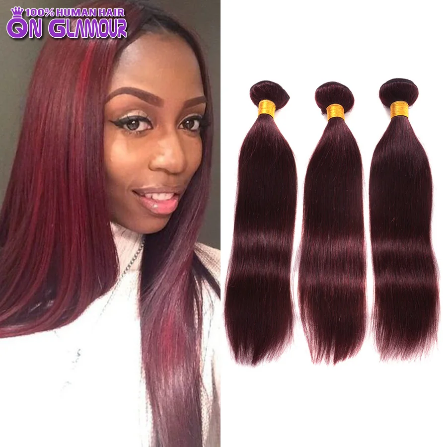 

99J Red Brazilian Virgin Hair Straight 3 Bundles Mink 7A Brazilian Straight Human Hair Weave Bundles Burgundy Hair Extensions