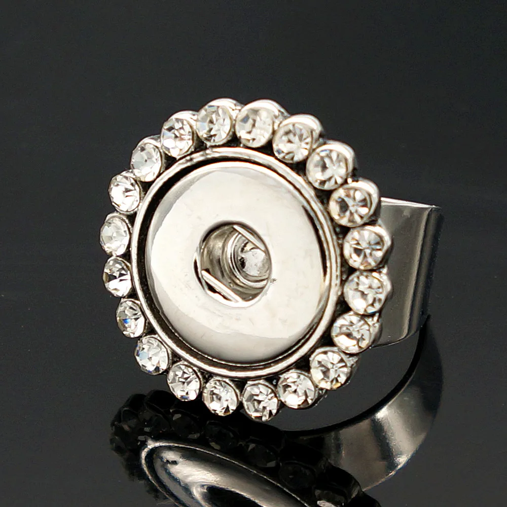 

Fashion Rhinestone Round metal snap rings fit 18MM snap buttons jewelry JZ0013